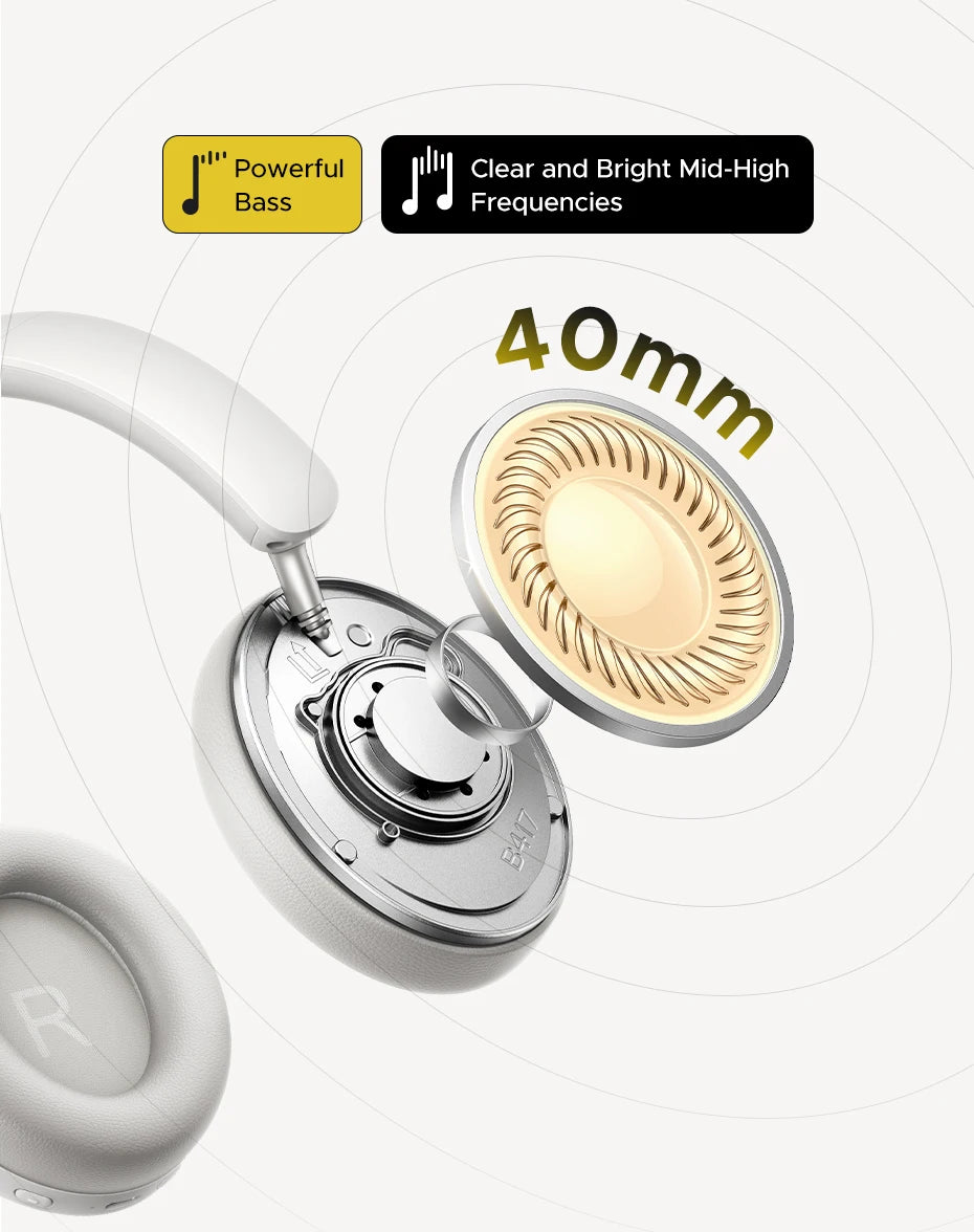 UGREEN Wireless Bluetooth Headphones, 80H Playtime, HiFi Stereo Over-Ear Headphones with Microphone, Bluetooth 5.4