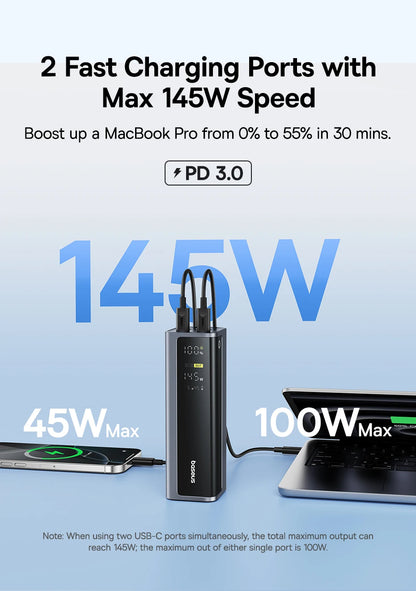 Baseus 145W Power Bank 20800mAh PD 100W Fast Charging with Smart Digital Display Portable External PowerBank for Laptop Phone 17