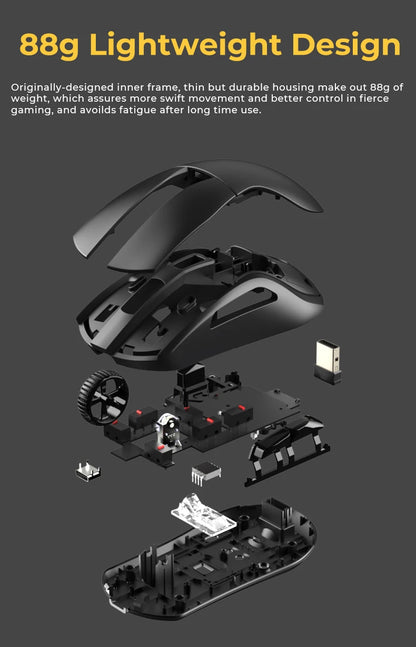 DAREU PC Gaming Mouse Tri-mode Connect Bluetooth Wired 2.4G Wireless Mice with Charging Base KBS Buttons Mous for Laptop Gamer
