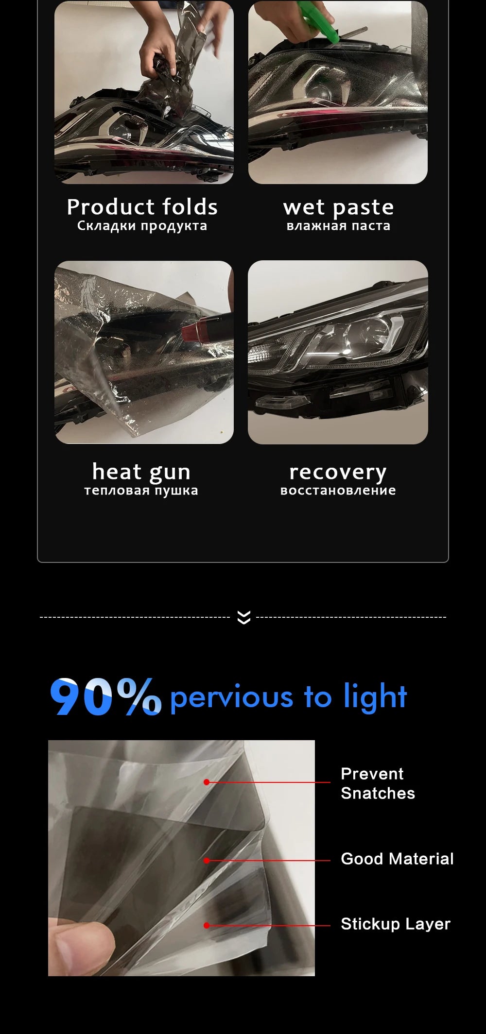 50cmx200cm Car Headlight Tint Film Smoke Fog Light Light Vinyl Film PVC Black Tint Vinyl Waterproof Film Car Sticker Accessories
