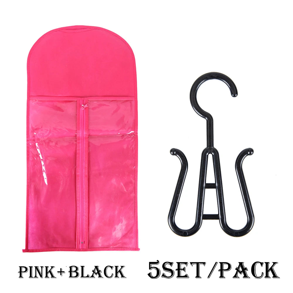 5/10 conjunto saco de armazenamento de peruca longa titular caso extensões de cabelo saco de armazenamento com cabide para peruca saco de armazenamento de extensão de cabelo com cabide
