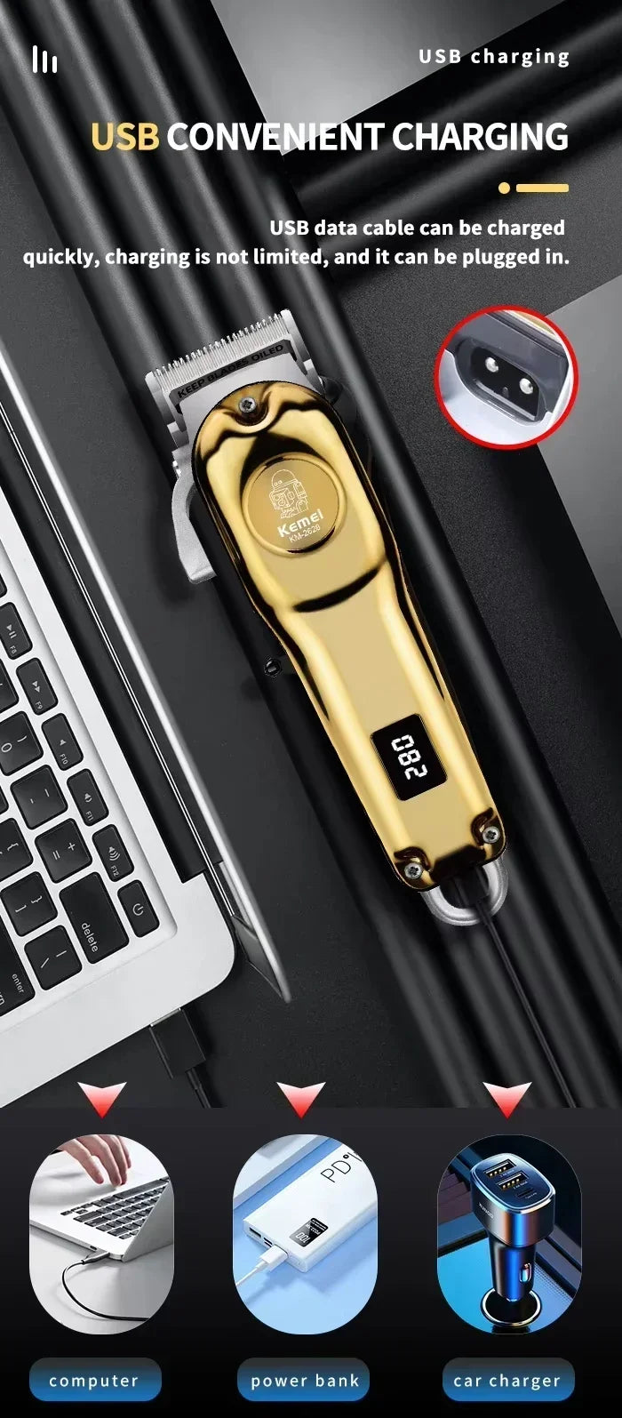 Kemei KM-678 KM-2024 KM-2628 Professional Electric Hair Clippers Beard Clipper Rechargeable Men's Shaver Hair Trimmer Kit