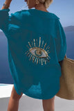 Evil Eye Casual Shirt Women Fashion Beach Style Loose Button Sunscreen Cotton Linen Shirt Dress Summer Casual Women Top