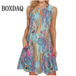 2025 Fashion Plus Size Women Casual Short Dresses Elegant Summer Bohemian Dress Pockets Sleeveless Simple Female Clothing Summer