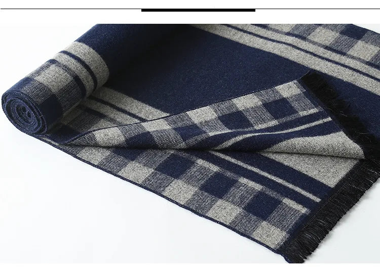 Designer Brand Plaid Men's Cashmere Scarf Winter Warm Scarves Shawls Casual Business Long Wraps Pashmina Christmas Gift for Man