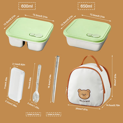 WORTHBUY 304 Stainless Steel Lunch Box With Lid Portable Fruit Salad Food Container Stackable Leak Proof Bento Box For Student