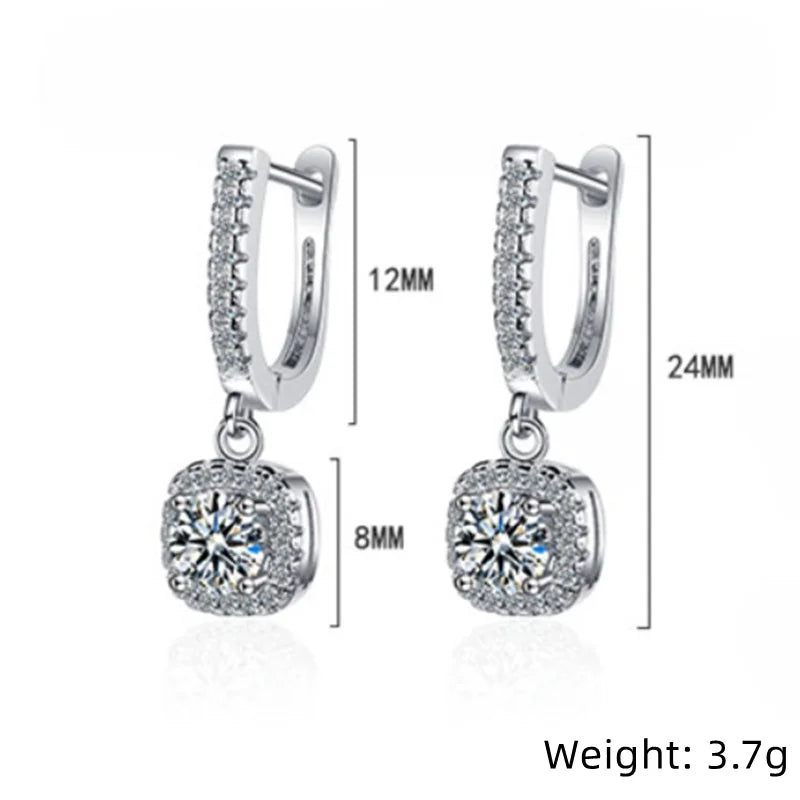 Aros de moissanita de 2 quilates para mujer, delicados aros colgantes de plata de ley 925 con diamantes creados en laboratorio, joyería fina