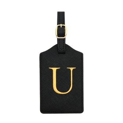 PU Leather Luggage Tag for Travel - Durable Suitcase ID Tag with Privacy Cover & Name Card Slot (A-Z) liu