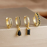 4PCS Colorful Cubic Zirconia Stainless Steel Hoop Earrings Set for Women Pendant Water Drop Earring Cartilage Piercing Jewelry