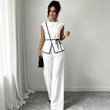 Women's Summer Tie-waist Wide-leg Pants Set Sleeveless Wrap Blazer Top Loose Straight-leg Pants Two-piece Set Comfortable Outfit