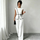 Women's Summer Tie-waist Wide-leg Pants Set Sleeveless Wrap Blazer Top Loose Straight-leg Pants Two-piece Set Comfortable Outfit