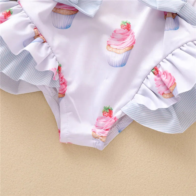 One Piece Girl Swimsuits 1 2 3 4 5 Year Baby Printed Swimwear Summer Beach Bathing Bikini Clothes Kids Bow Seaside Swimming Wear