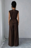 Women's Summer Tie-waist Wide-leg Pants Set Sleeveless Wrap Blazer Top Loose Straight-leg Pants Two-piece Set Comfortable Outfit