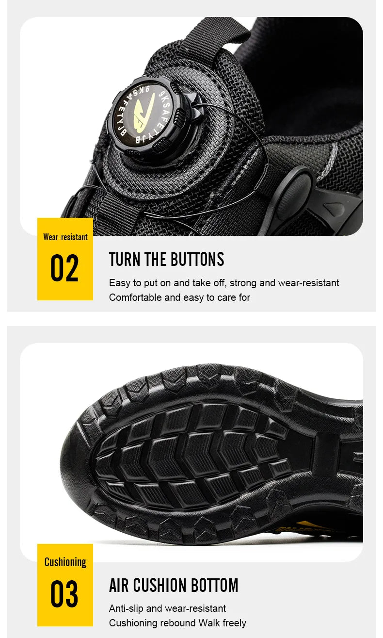 Men Rotating Button Safety Shoes Steel Toe Work Sneakers Indestructible Shoes Puncture-Proof Work Boots Air Cushion Safety Shoes