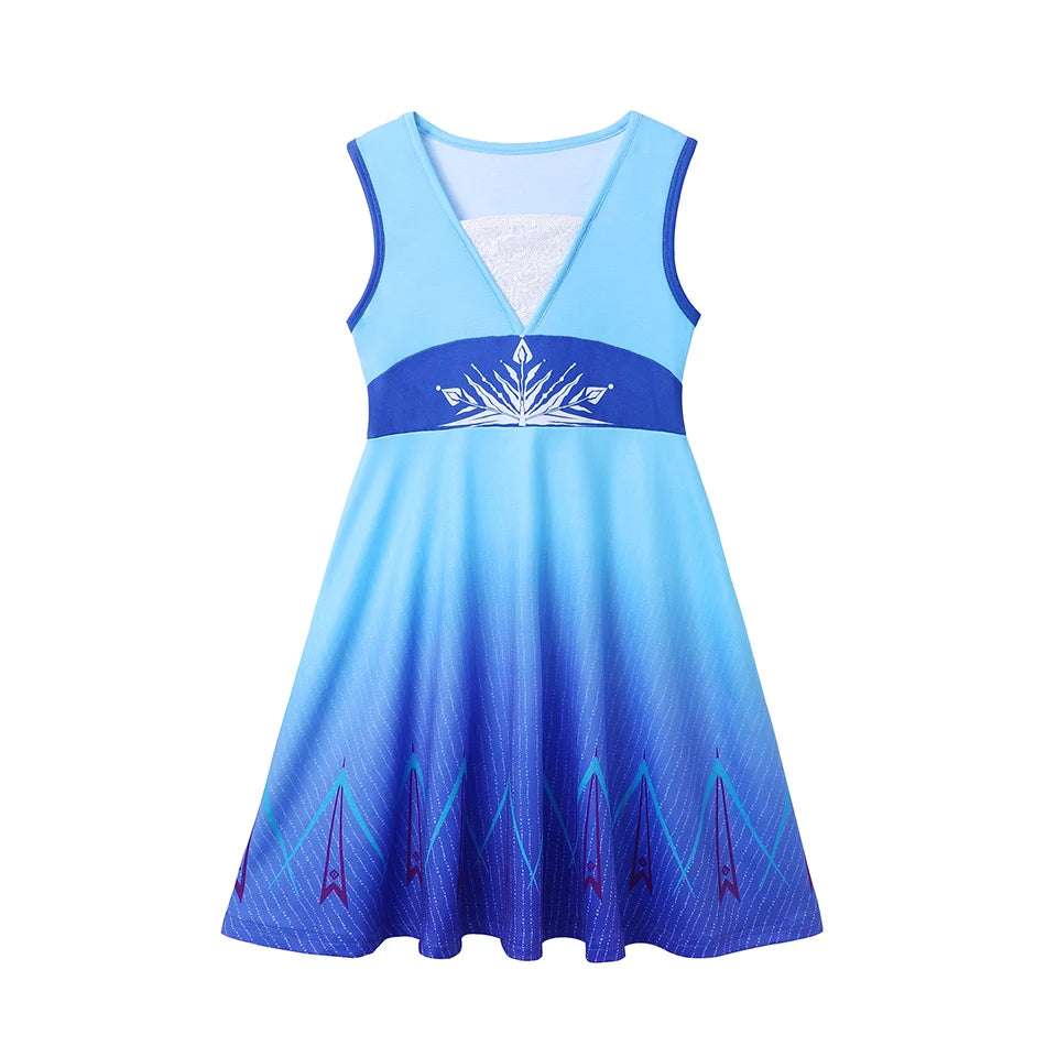 Vestido Casual Infantil para Meninas – Estilo Sereia/Rapunzel, Manga Curta, Alça em um Ombro Só, Fantasia de Princesa, Vestido Casual de Verão