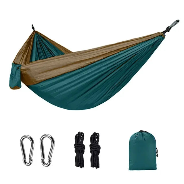 Hammock Camping ao ar livre com Nylon Color Matching, Tecido Parachute de alta resistência, Cama pendurada portátil, única pessoa