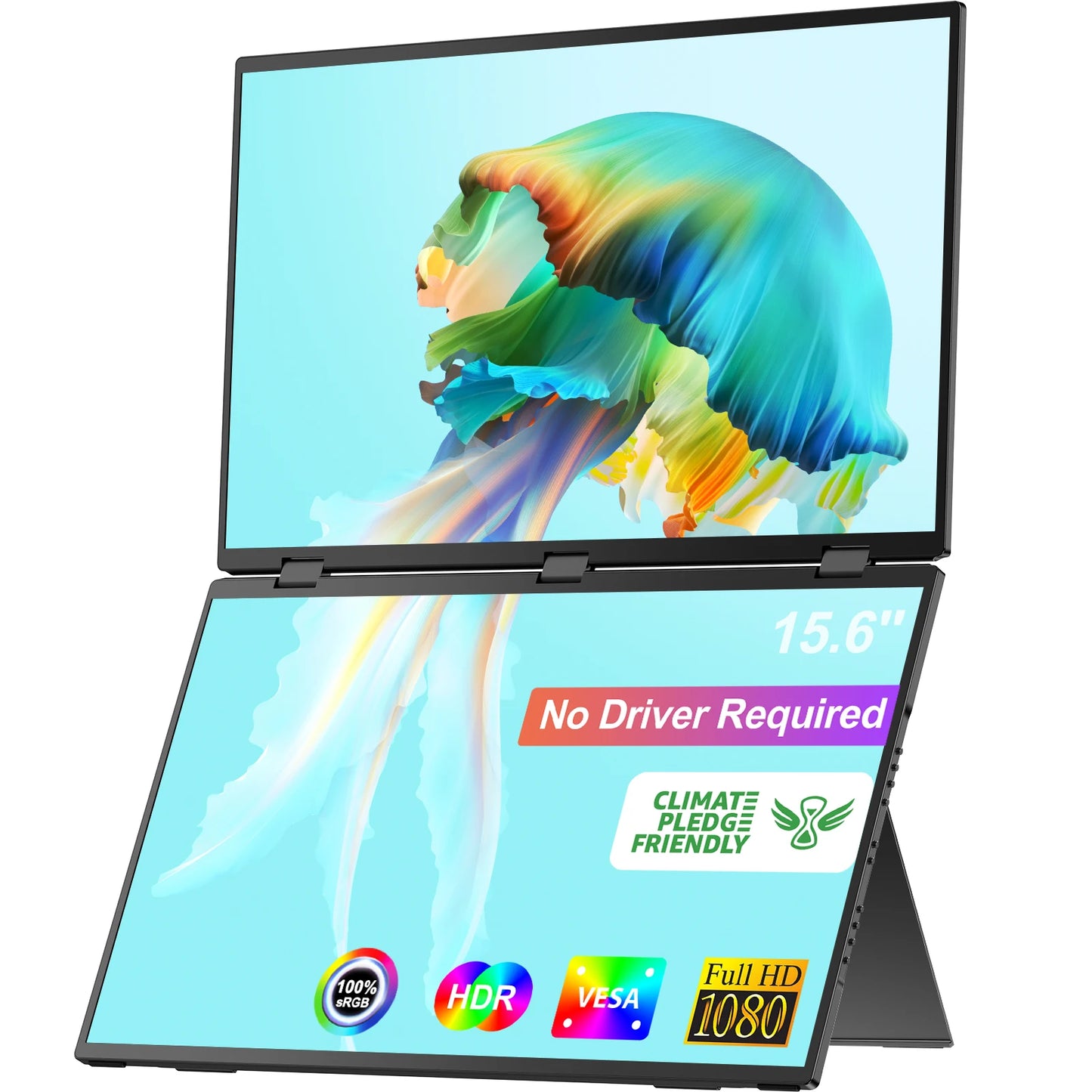 Cdisplay 15.6" Dual Portable Monitor 1080P FHD Laptop Screen Extender Folding Stacked Dual Monitors for Laptop PC Windows Mac