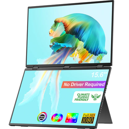 Cdisplay 15.6" Dual Portable Monitor 1080P FHD Laptop Screen Extender Folding Stacked Dual Monitors for Laptop PC Windows Mac