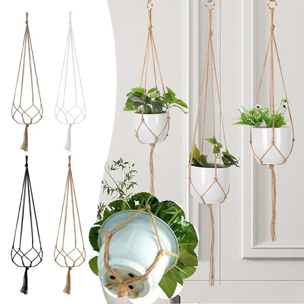 1pcs Braided Rope Hanging Basket  Flower Pot Straw Macrame Net Hanger Garden Holder Craft Plant Balcony Decor Accessories