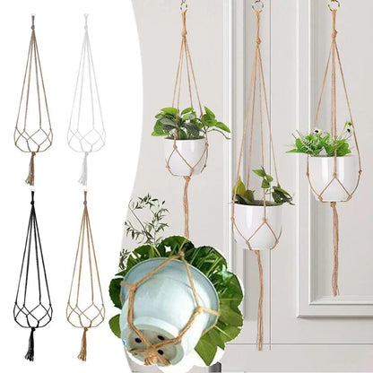 1pcs Braided Rope Hanging Basket  Flower Pot Straw Macrame Net Hanger Garden Holder Craft Plant Balcony Decor Accessories