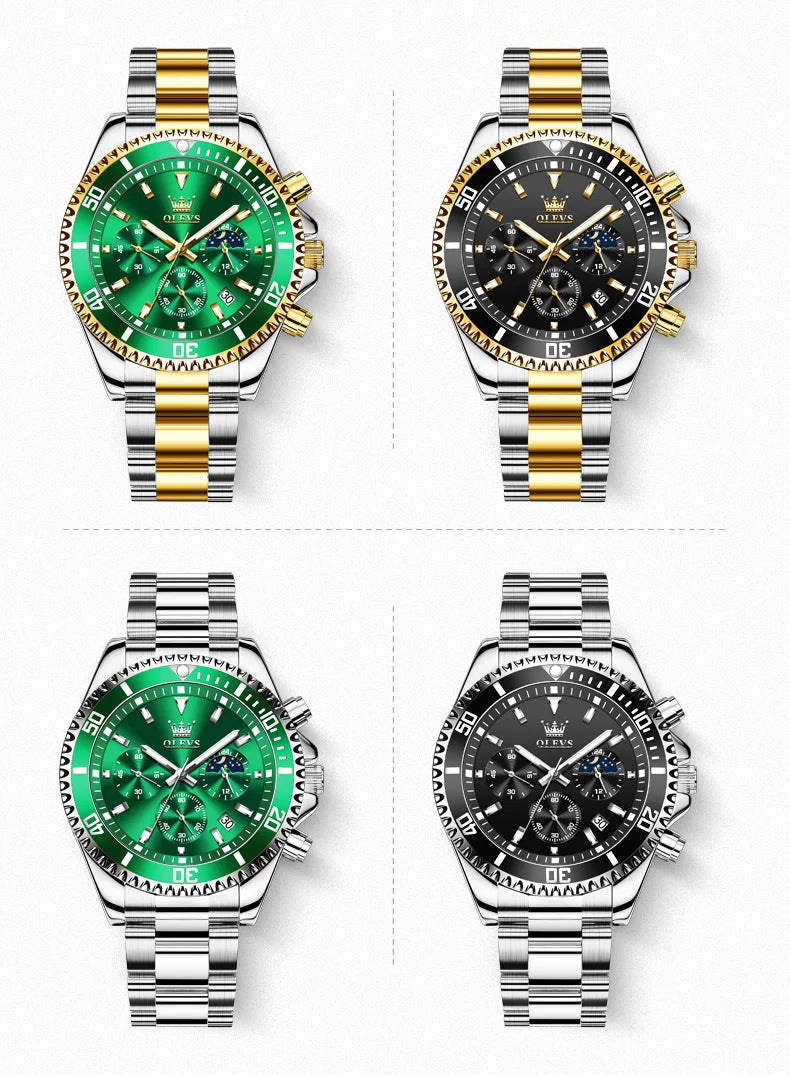 OLEVS Watch Men Top Brand Luxury Gold Quartz Military Watches Waterproof Date Luminous Stainless Steel Chronograph Clock Reloj