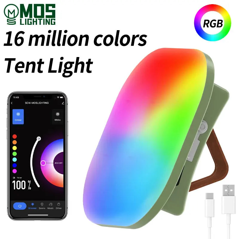 Linterna de camping recargable, luz inteligente, control Bluetooth mediante aplicación Tuya, sincronización de música, iluminación LED RGB para tienda de campaña, 13500 mAh, exterior, 80 W