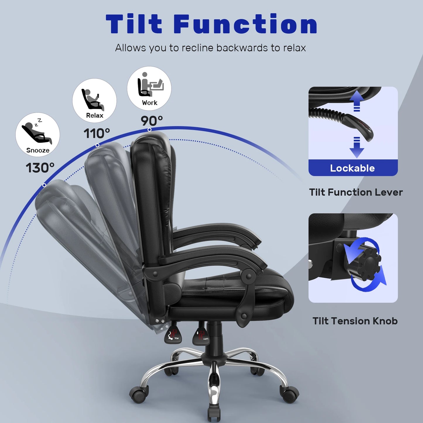 Naspaluro Ergonomic Office Chair Desk Chair with High Backrest PU Leather Swivel Chair Deck Chair Gaming Chair for Office Home
