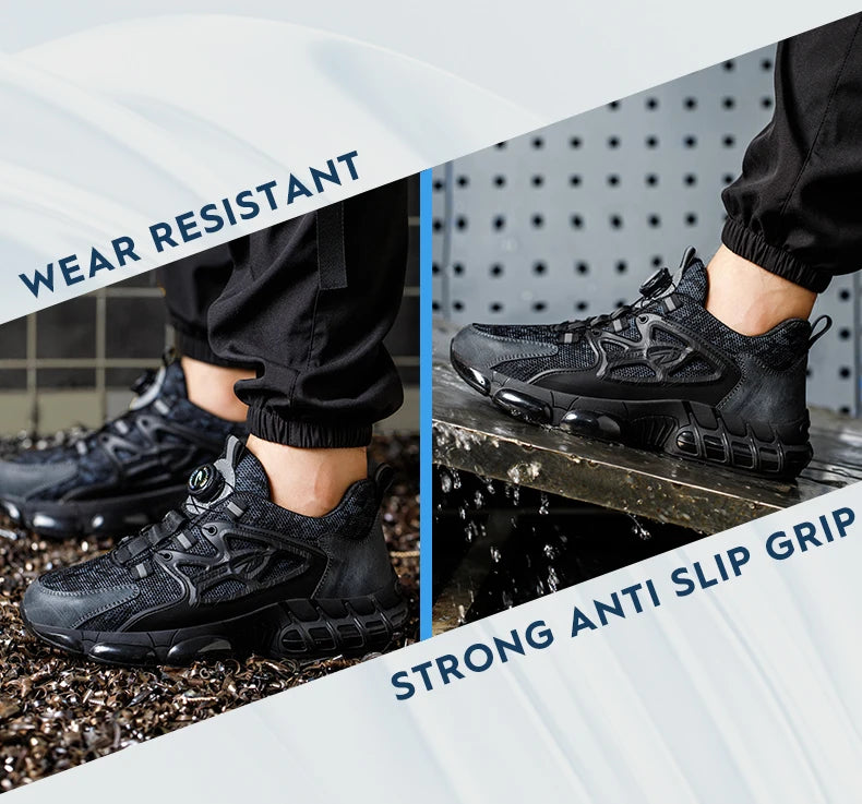 Rotating Button Safety Shoes Men Steel Toe Sneaker Air Cushion Work Shoes Man Puncture Proof Work Safety Boots Protective Shoes