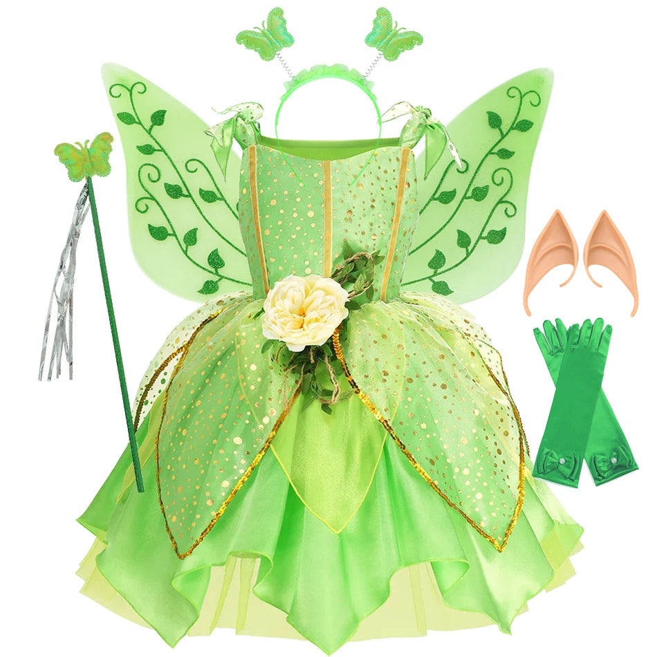 Vestido de Fada Sininho (Tinkerbell) para Meninas – Fantasia de Princesa Fada das Flores para Cosplay e Festas de Natal