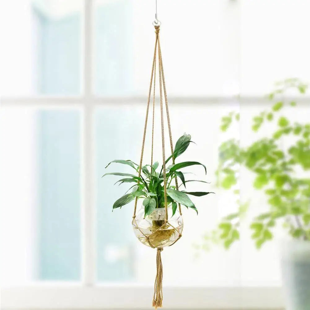 1pcs Braided Rope Hanging Basket  Flower Pot Straw Macrame Net Hanger Garden Holder Craft Plant Balcony Decor Accessories