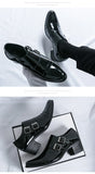 Fashion Buckle Leather Shoes For Men Big Size 46 Pointed Dress Shoes Man Quality Business High Heels Shoes Man chaussure hommes