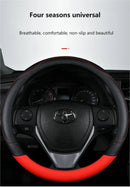 PU Leather Contrast Colour Car Steering Wheel Cover  Sweat Absorbent, Wear Resistant and Non-slip, Universal in All Seasons