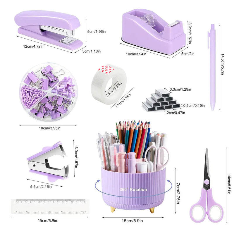 Desktop Office Stationery Set with Stapler Tape Dispenser Scissors Staple Remover for Home School Supplies