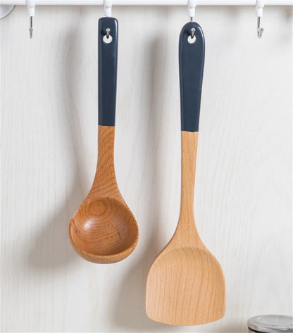 Espátula de madera con mango largo para cocinar, antiadherente, para saltear, resistente al calor, para el hogar, accesorio de cocina