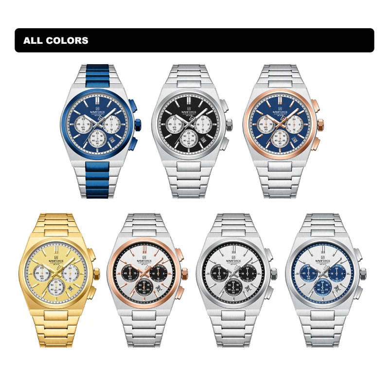 NAVIFORCE Men Casual Sport Quartz Calendar Wrist Watch for Man Business Steel Strap Waterproof Male Clock Relogio Masculino