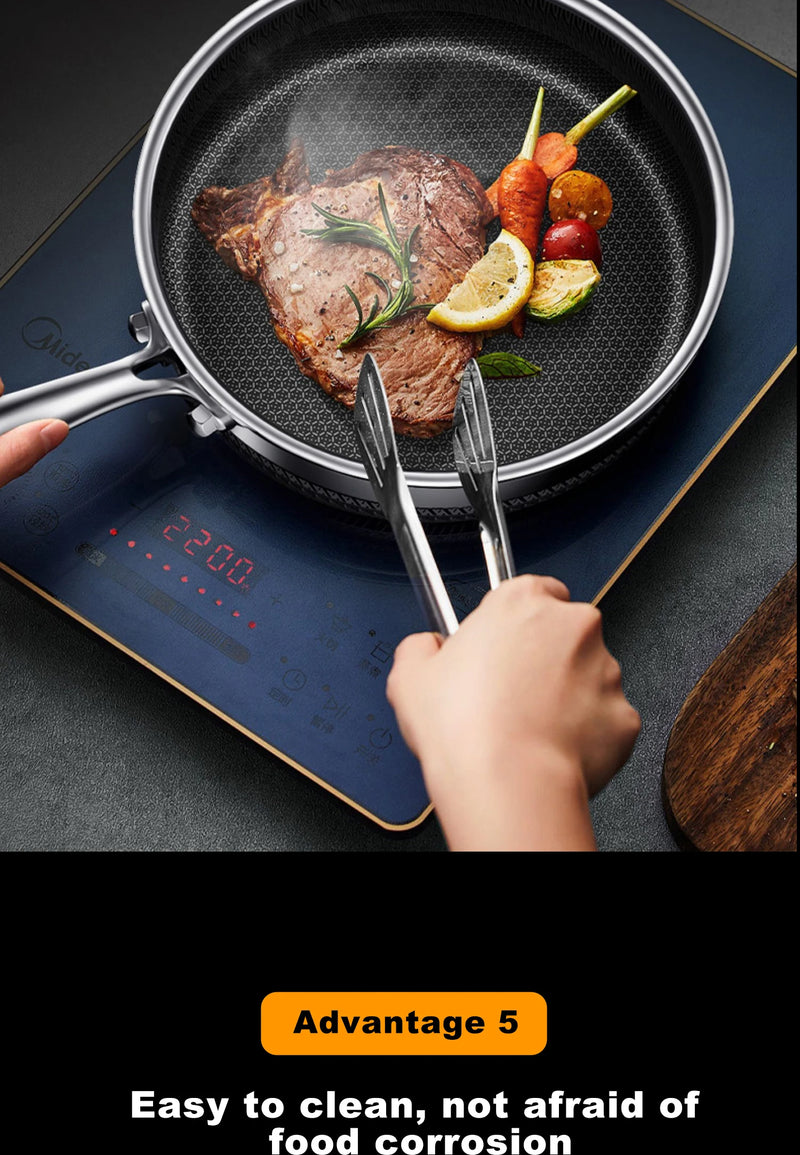 MOEYE Frying Pan 316L Stainless Steel 28/30/32cm Kitchen Nonstick Pan Cooking Skillet Kitchen Nonstick Skillet Induction Pan