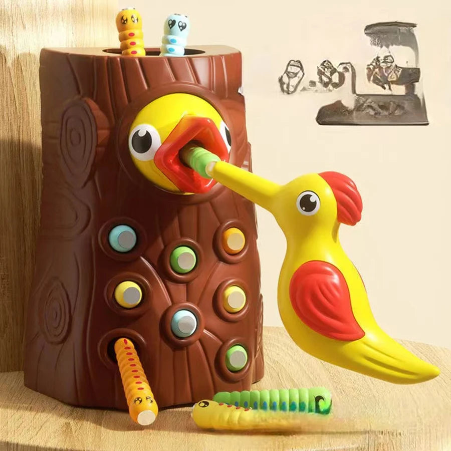 Juguetes Educativos Montessori para niños, pájaro carpintero, juguete de gusanos para atrapar, juegos magnéticos para el desarrollo de Babi, tablero ocupado