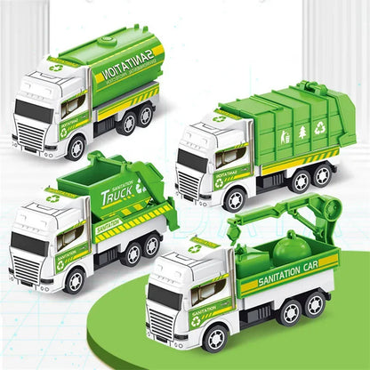 4Pcs/set Mini Inertial Pull Back Sanitation Car Plastic Vehicle Garbage Truck Model Educational Toy for Kids Boy Birthday Gifts