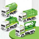 4Pcs/set Mini Inertial Pull Back Sanitation Car Plastic Vehicle Garbage Truck Model Educational Toy for Kids Boy Birthday Gifts
