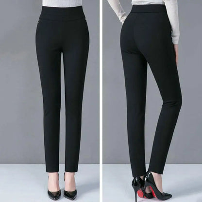Mother Spring Pants High Waist Casual Stretch Pockets Solid Color Match Top Slim Fit Plus Size Pencil Pants Women Clothing