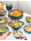 1Pcs Bohemia Retro Ceramic Dinner Plates Sets Food Plate Household Tableware Set Breakfast Plates Salad Soup Bowls Dinnerware