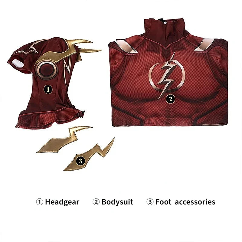 Red Barry Allen Cosplay Costume Adult Men Bodysuit Mask Full Set Halloween Zentai Suit Custom Made