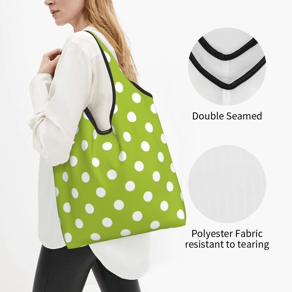 Custom Recycling Classic Black And White Polka Dot Shopping Bag Women Tote Bag Portable Grocery Shopper Bags
