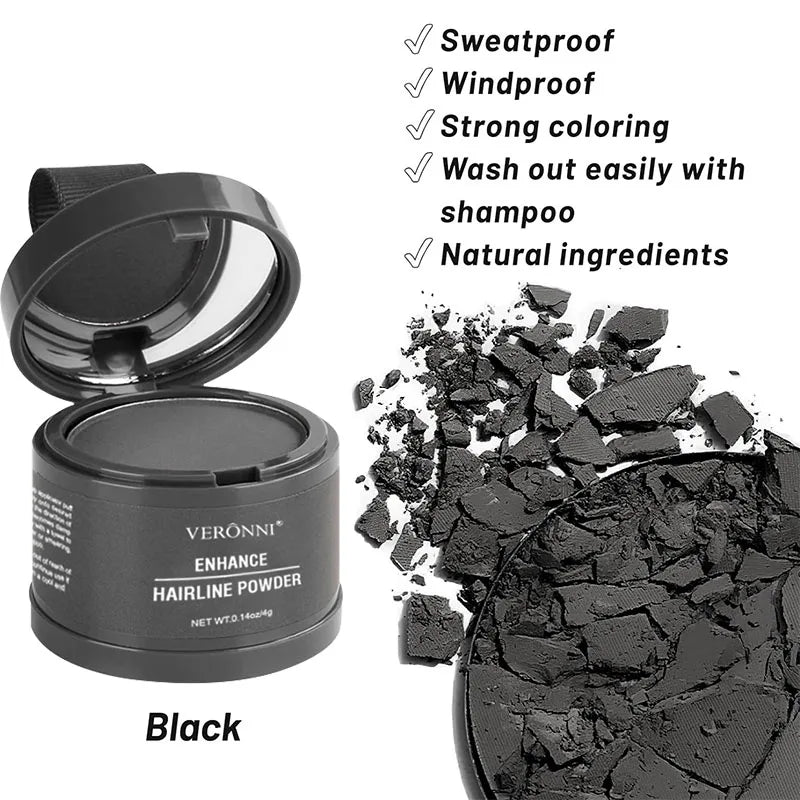 Polvo corrector de línea de cabello esponjoso, fibras temporales para cabello negro, raíces, cobertura de canas, polvo de sombra de línea de cabello al instante 