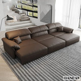 Electric Genuine Leather Sofa Bed Convertible Recliner – Modern Sectional Sleeper Couch with Adjustable Seats and Chaise Lounge