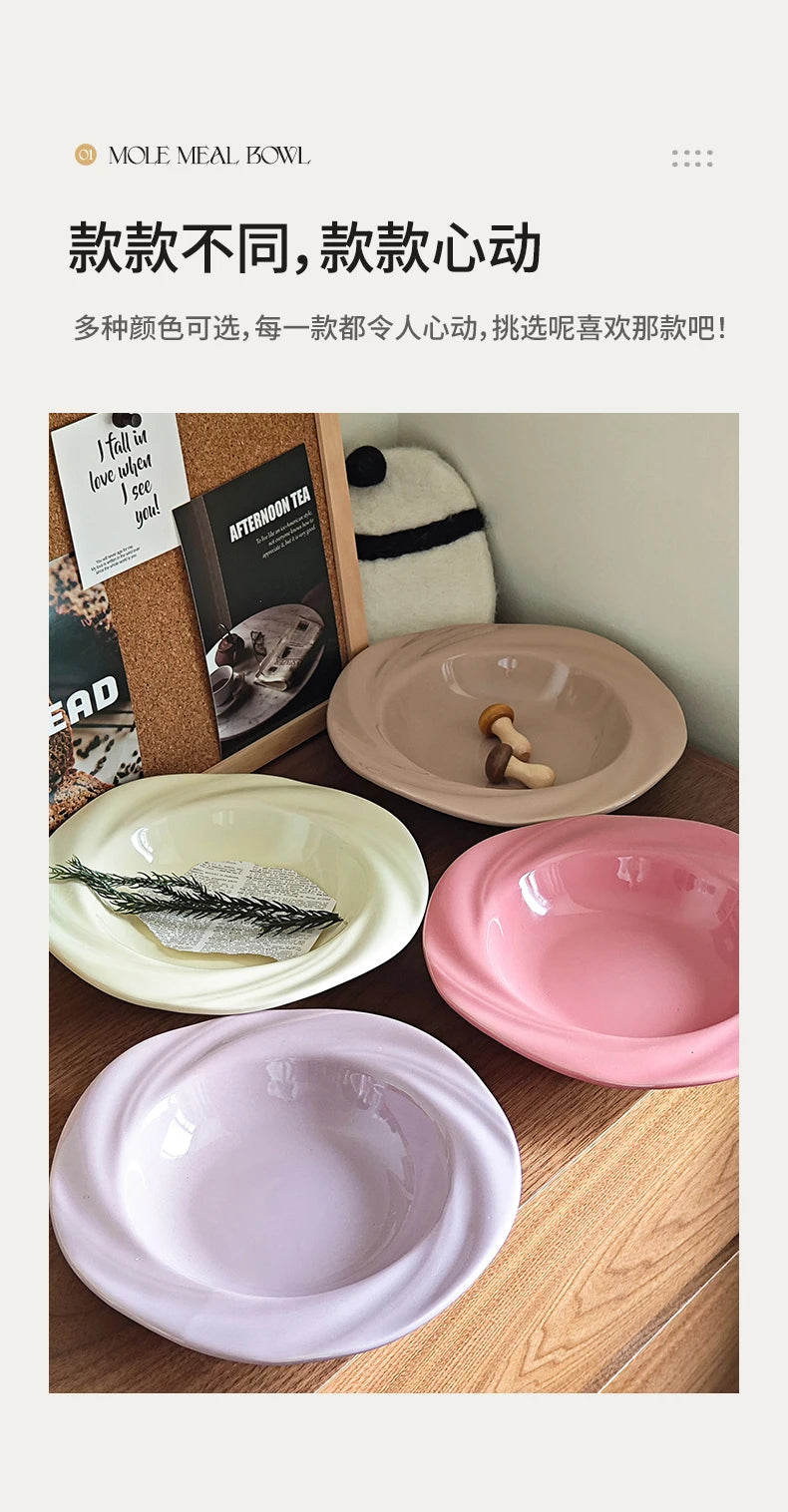 French Tableware Ins Style Ceramic Dishes Family High-value Bowl 8-inch Plate Dish Soup Bowl Cream Style