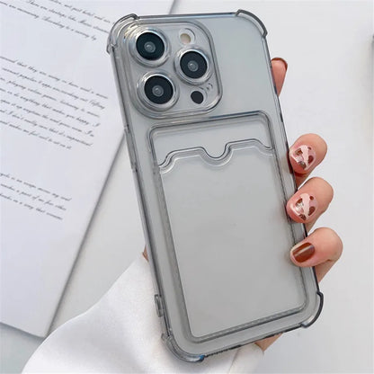 Funda transparente con ranura para tarjetas para iPhone 16, 15, 14, 13, 12, 11 Pro Max, Mini, X, XR, 7, 8 Plus, funda suave a prueba de golpes