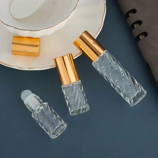 5/10ml Essential Oil Glass Roller Bottles With Roller Balls Refillable Perfume Dispenser Vials Travel Clear Cosmetic Container