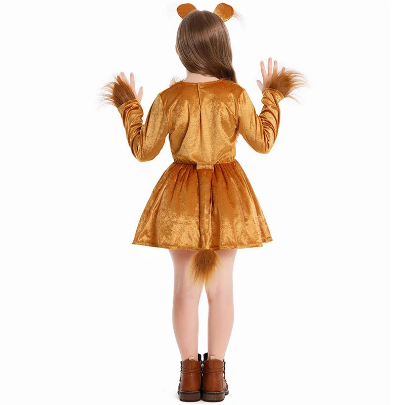 2025 New Arrival Animal King Halloween Cosplay Toddler Lion Dress Up With Headband Lion Dress Girls Lioness Costume