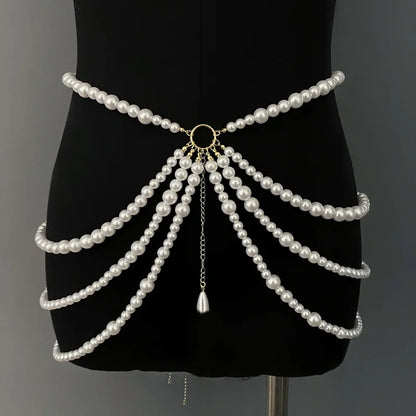 Fairy Tassel Waist Chain For Women Glitter Pearl Butterfly Pendant Belt Strap Dress Crop Top Bikini Sexy Waist Decorative Chain